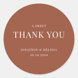 Simple Terracotta Typografy Wedding Vielen Dank Runder Aufkleber