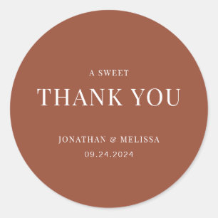 Simple Terracotta Typografy Wedding Vielen Dank Runder Aufkleber