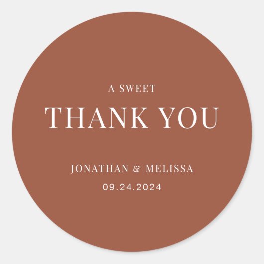 Simple Terracotta Typografy Wedding Vielen Dank Runder Aufkleber (Vorderseite)