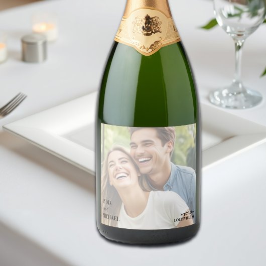 Simple Text Overlay Photo Wedding Schaumweinetikett