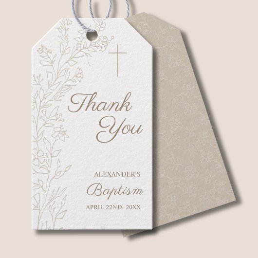 Simple Thank You Cross Floral Christian Baptism Geschenkanhänger
