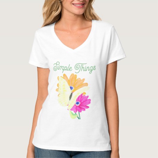 'Simple Things' Flowers and Butterflies T-Shirt (Vorderseite)