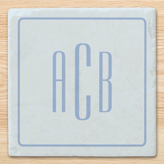 Simple Three Letter Blue Monogram Border Steinuntersetzer