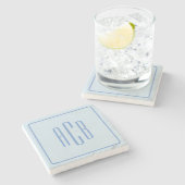 Simple Three Letter Blue Monogram Border Steinuntersetzer (Seitenansicht)