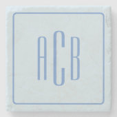 Simple Three Letter Blue Monogram Border Steinuntersetzer (Vorderseite)