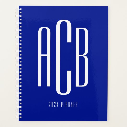 Simple Three Letter Royal Blue Monogram Planer (Vorderseite)
