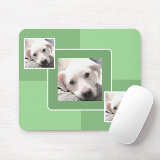 Simple Three Photo Modern Square Design Light Gree Mousepad (Mit Mouse)