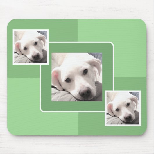 Simple Three Photo Modern Square Design Light Gree Mousepad (Vorne)