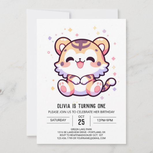 Simple Tiger 1. Geburtstag Einladung (Vorderseite)