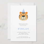 Simple Tiger und Party Hat Blue Birthday Party Einladung (Vorderseite)