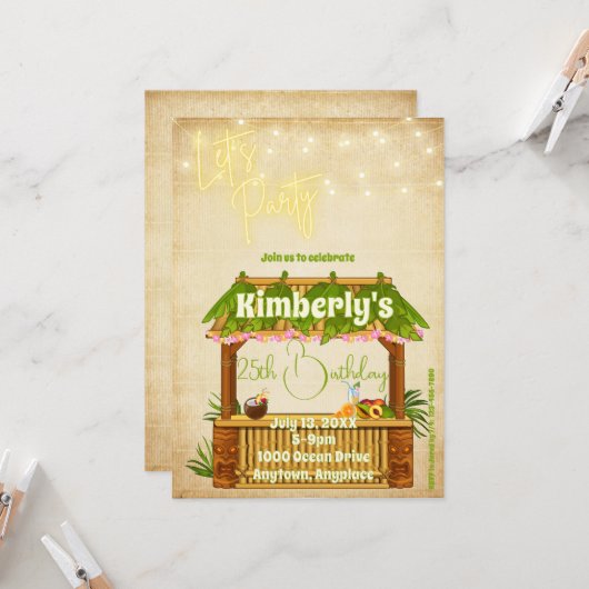 Simple Tiki Bar Birthday Einladung (Vorderseite/Rückseite Beispiel)