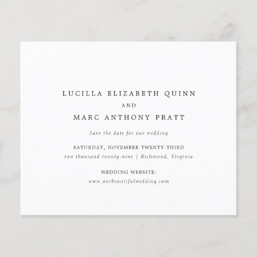 Simple Timeless Budget Wedding Save the Date Flyer (Vorne)