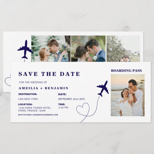 Simple Travel Boarding Pass Destination wedding  Einladung (Vorne/Hinten)