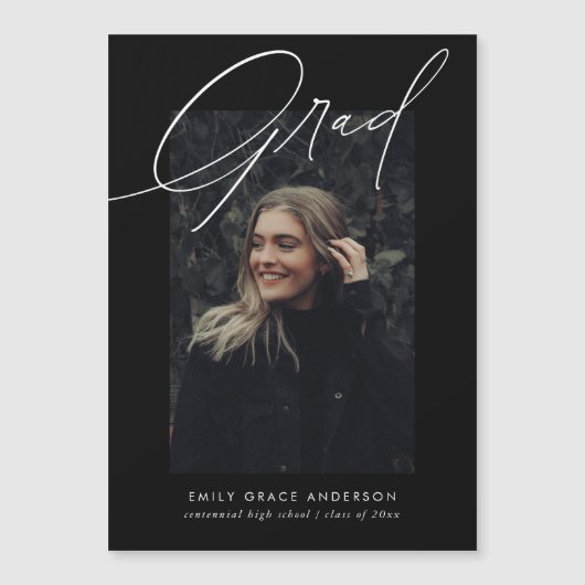 Simple Trendy Calligraphy Drei Foto Abschluss Magneteinladung (Vorderseite)