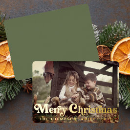 Simple Trendy Retro Typografy Foto Weihnachten Folien Feiertagskarte