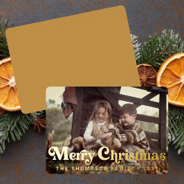 Simple Trendy Retro Typografy Foto Weihnachten Folien Feiertagskarte