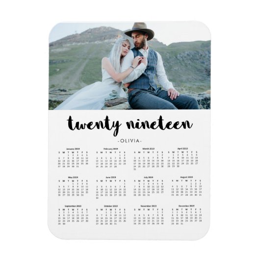 Simple Trendy Typografy 2019 Foto Calendar Magnet (Vertikal)