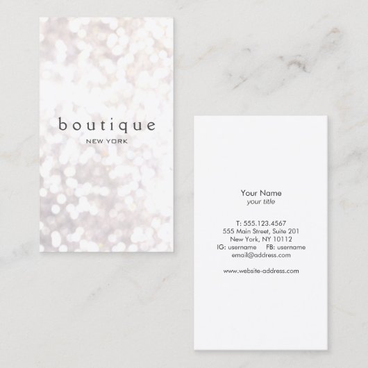 Simple Trendy White Bokeh Glitzer Visitenkarte (Vorne/Hinten)
