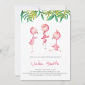 Simple Tropical Flamingo Triplets Baby Dusche Einladung (Vorderseite)