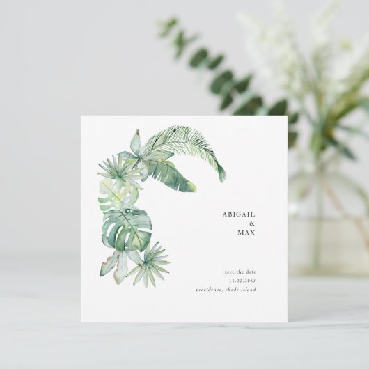 Simple Tropical Foliage Save the Date Square (Stehend Vorderseite)
