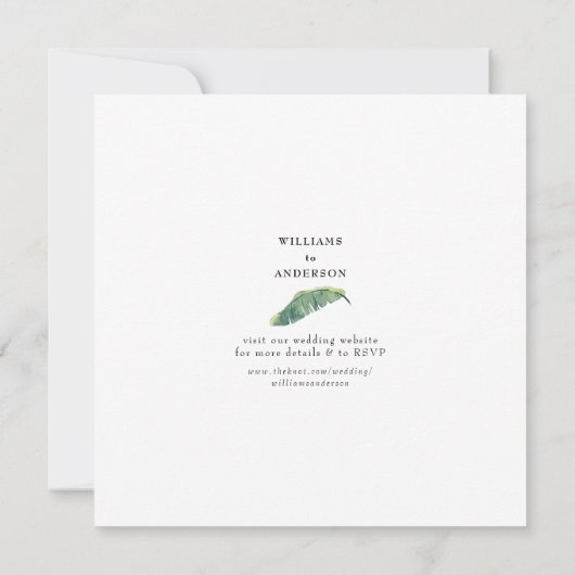 Simple Tropical Foliage Save the Date Square (Rückseite)