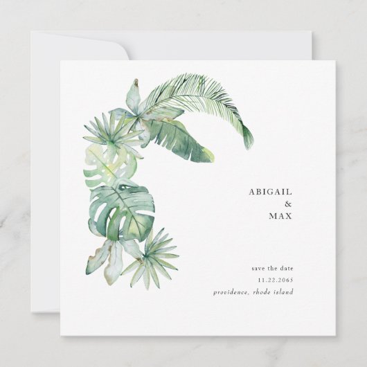 Simple Tropical Foliage Save the Date Square (Vorderseite)