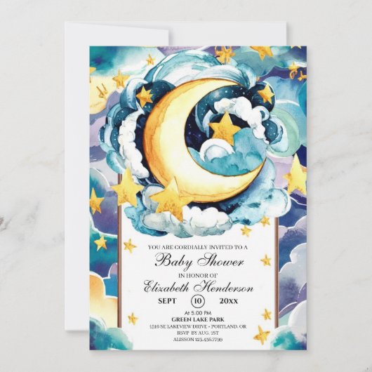 Simple Twinkle Star Celestial Baby Dusche Einladung (Vorderseite)