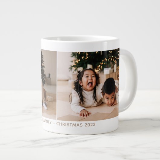 Simple Two Photo Holiday Year and Name Mug  Jumbo-Tasse (Vorderseite Rechts)