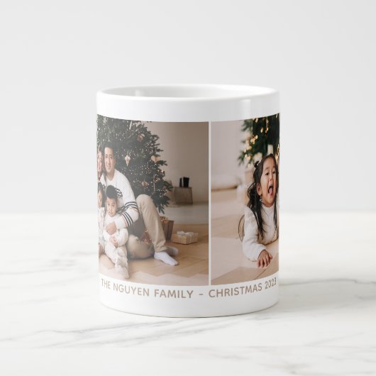 Simple Two Photo Holiday Year and Name Mug  Jumbo-Tasse (Vorderseite)
