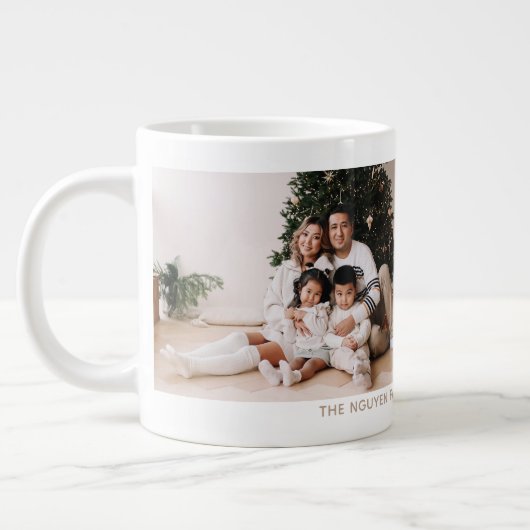 Simple Two Photo Holiday Year and Name Mug Jumbo-Tasse (Links)