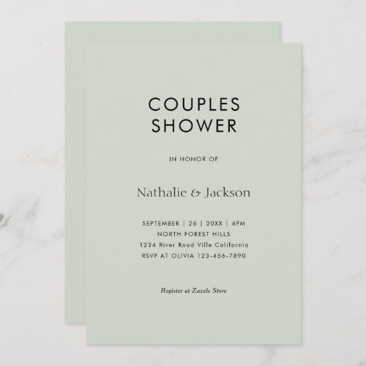 Simple Typografy Sage Green Couple Shower Bridal Einladung (Vorne/Hinten)