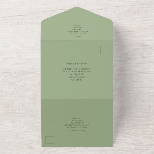 Simple Typografy Sage Green Wedding All In One Einladung (Außenbereich)