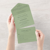 Simple Typografy Sage Green Wedding All In One Einladung (Abreißen)