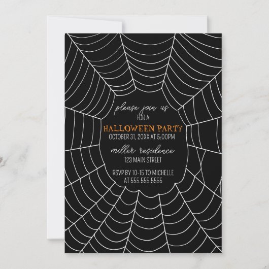Simple Typografy Spiderweb Halloween-Party Einladung (Vorderseite)