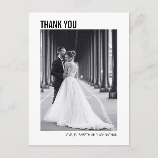 Simple Typografy Wedding Foto Vielen Dank Postkarte (Vorderseite)