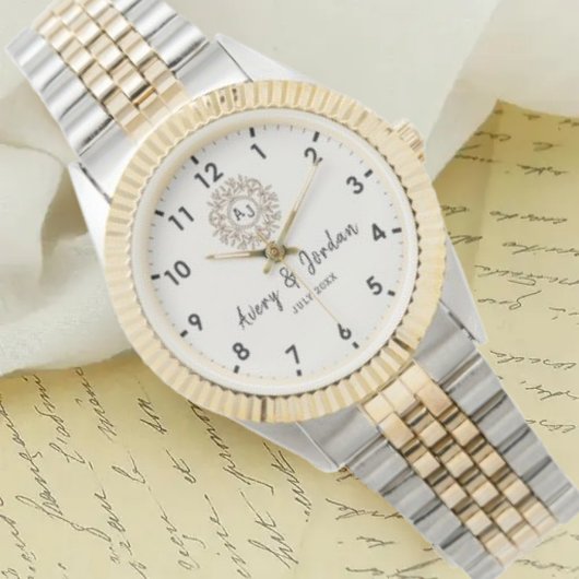 Simple Vintage Monogram Couple Names Armbanduhr