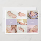 Simple Violet Baby Photo Collage Announcement Card Einladung (Vorderseite)