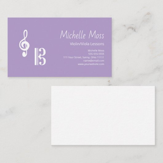 Simple Violin Viola Lessons Music Teacher Purple Visitenkarte (Vorne/Hinten)