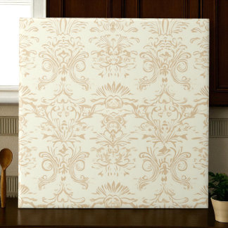 Simple Warm Soft Beige Damask Fliese