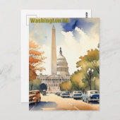 Simple Washington DC Vintage Wasserfarbe Postkarte (Vorne/Hinten)