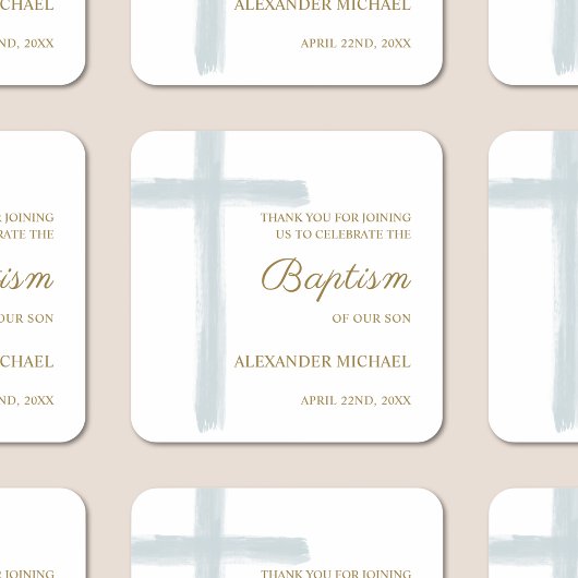 Simple  Watercolor Blue Cross Baptism Thank You Quadratischer Aufkleber