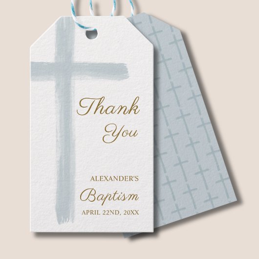 Simple Watercolor Blue Cross Thank You Baptism Geschenkanhänger