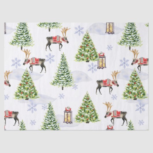 Simple watercolor Boho Christmas Reindeer tree Seidenpapier (Vorderseite)