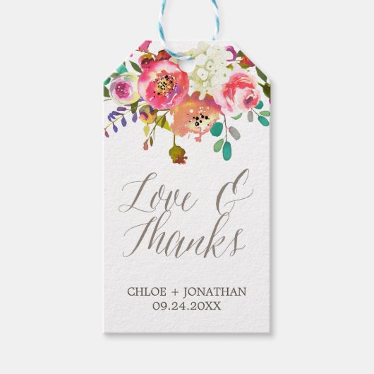 Simple Watercolor Bouquet - Hochzeit "Liebe & Dank Geschenkanhänger (Vorderseite)