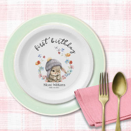 Simple Watercolor Bunny First Birthday Paper Plate Pappteller