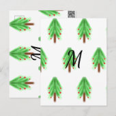 Simple watercolor Christmas pattern add monogram  Postkarte (Vorne/Hinten)