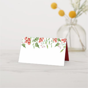 Simple Watercolor Holly Berry Foliage Feiertage Platzkarte