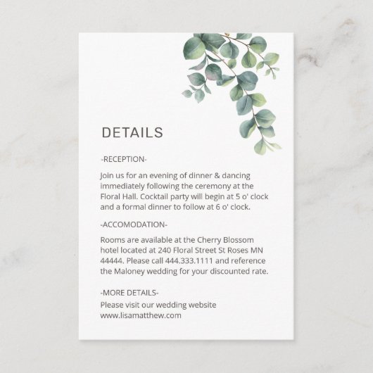 Simple Watercolor Leave Greenery Wedding Begleitkarte (Vorderseite)
