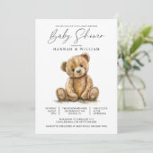 Simple Watercolor Little Bear Baby Shower Einladung (Stehend Vorderseite)