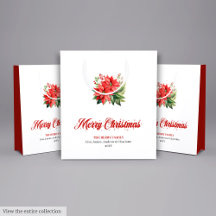 Simple Watercolor Red Poinsettia Holiday Gift Bag